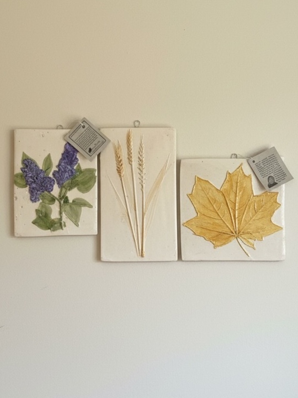 Susan Robertson pottery Prairies Wall Plaques. Saskatchewan. Wheat lilac maple